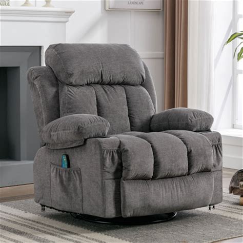 Message Recliner Chair with Heated, Fabric Swivel Rocking Recliner Chair with USB and 2 Cup ...