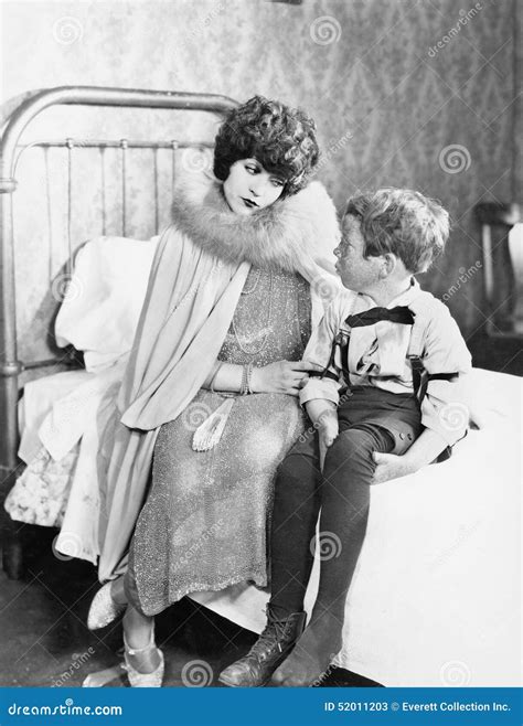 Mom Having Talk with Son on Bed Stock Image - Image of communicating ...