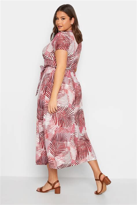 YOURS Plus Size Pink Leaf Print Wrap Maxi Dress | Yours Clothing