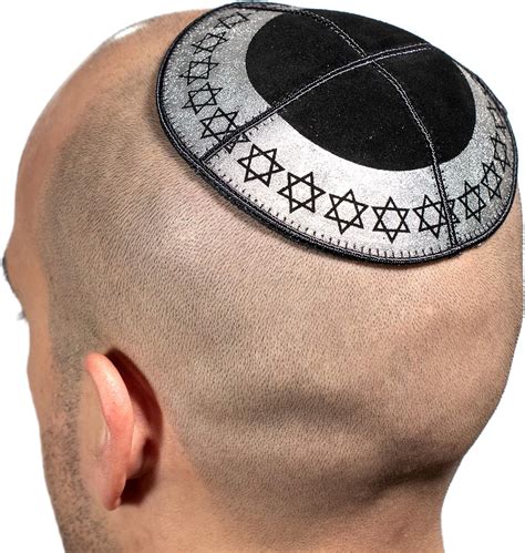 Black and Silver Star of David Leather Kippah Yarmulke Jewish Yamaka ...