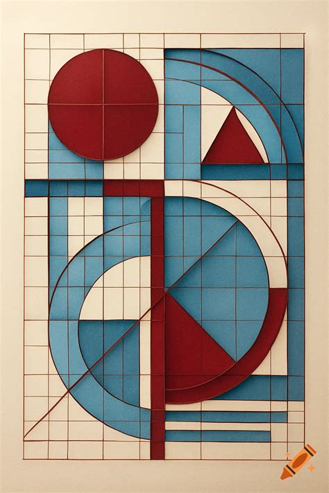 A Bauhaus-style abstract geometric composition with red, blue, and ...