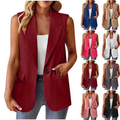 Meichang Women's Sleeveless Blazer Vest Casual Button Front Lightweight ...