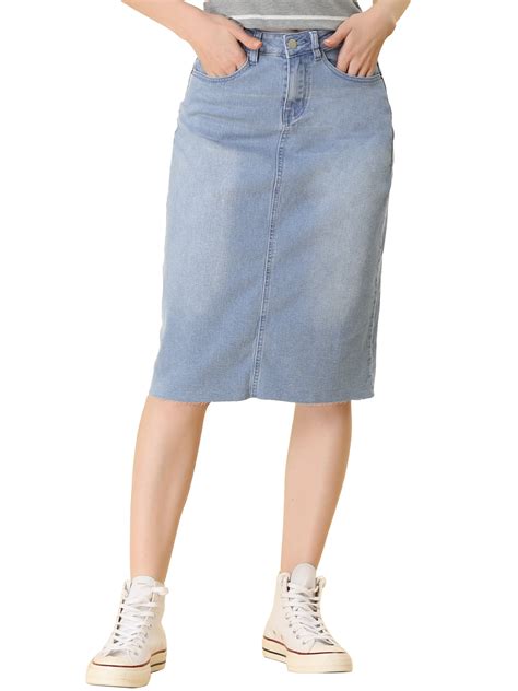 INSPIRE CHIC Women's Denim Skirt High Waist Raw Hem Knee Length Wrap ...