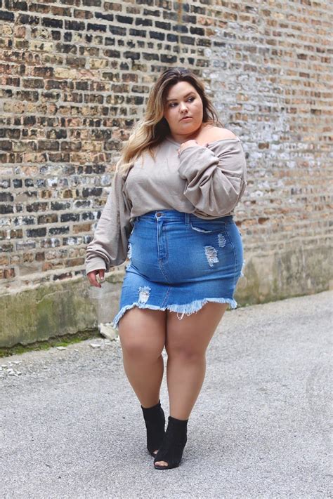 The denim skirt is coming back! Check out this plus size distressed ...