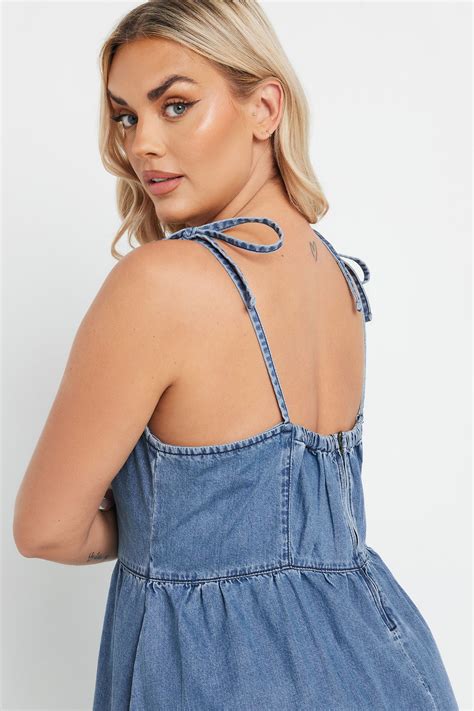 YOURS Plus Size Blue Denim Tie Detail Midi Dress | Yours Clothing