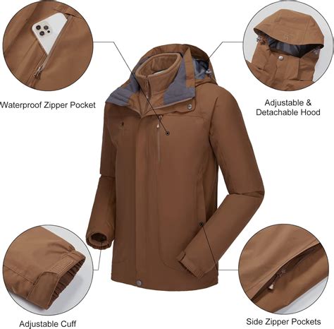 CAMEL CROWN Men’s Ski Jacket 3 in 1 Waterproof Winter Jacket Snow ...