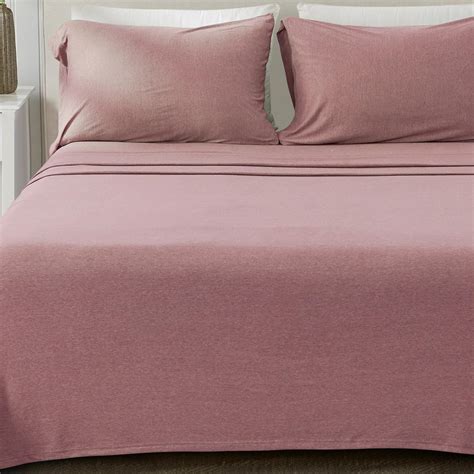 Amazon.com: 4 Piece Jersey Knit King Cotton Blend Pink Sheet Set ...
