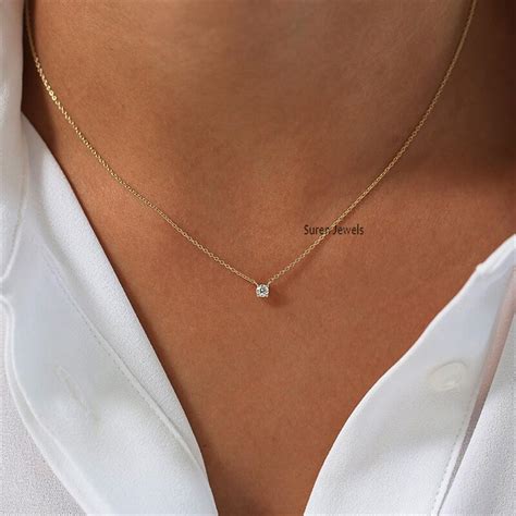 Diamond Solitaire Necklace 14k Gold Plated Bridesmaid Gift | Etsy