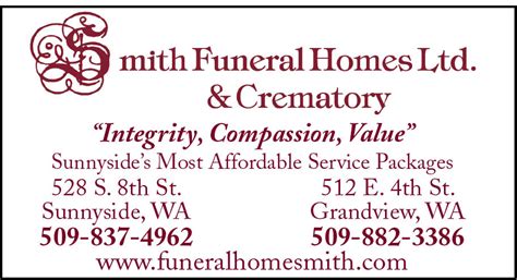 Smith Funeral Homes Ltd. & Cre - Sunnyside, WA | Parishes Online