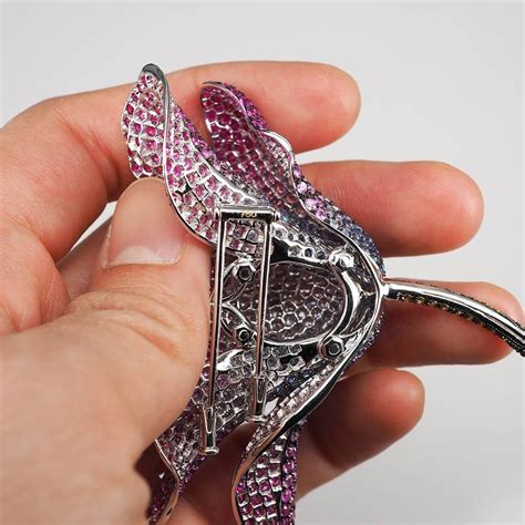 18 Karat White Gold Ruby, Sapphire and Green and Pink Sapphire Lilly ...