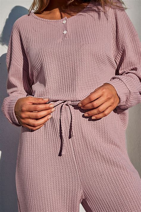 Pink Waffle Knit Long Sleeve & Pants Pajama Set en 2024