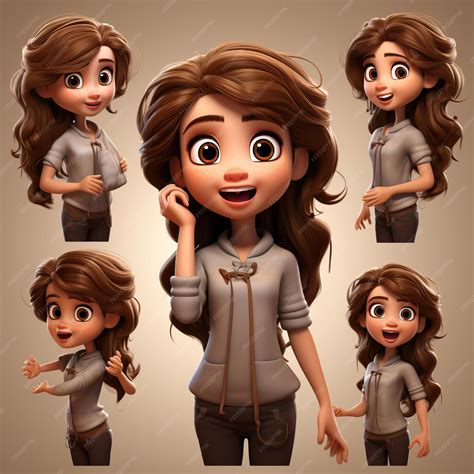 Premium Vector | Brown haired girl short cartoon style character cartoon mu