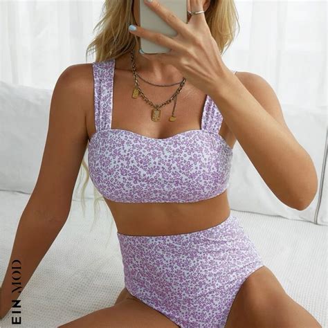 Purple Floral High Waisted Bathing Suit | Color: Purple | Size: S in ...