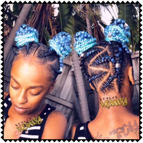 Double Feed In Bun Freestyle Braids | Thick natural hair, Feed in braid ...