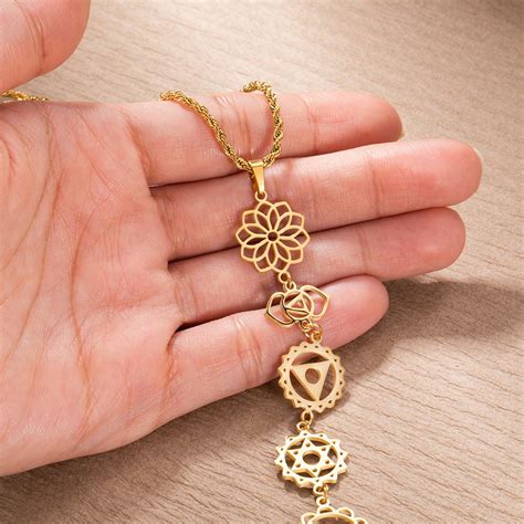 Dainty 7 Chakra Necklace, Boho Yoga Symbol Healing Necklace, Yoga ...