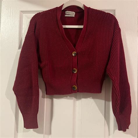 Urban Outfitters Women's Burgundy and Red Cardigan | Depop