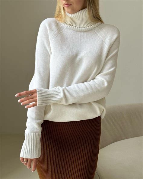 Wool White Turtleneck Sweater, Women Knitwear High Neck Strick Damen ...