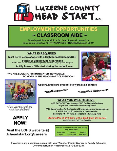 LCHS Hiring Classroom Aides - Luzerne County Head Start