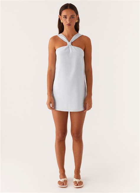 Keira Linen Mini Dress - Blue - Peppermayo