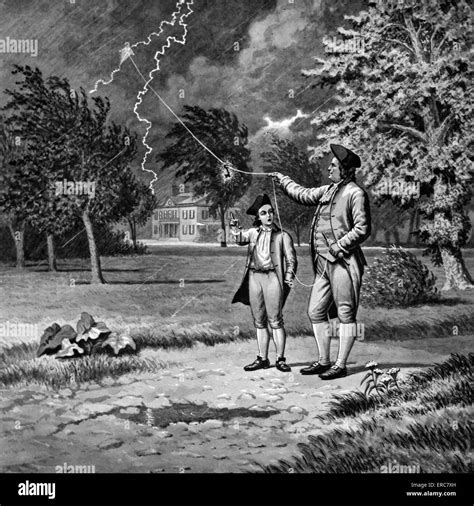 1700s 1752 BENJAMIN FRANKLIN KITE AND KEY ELECTRICITY EXPERIMENT DURING ...