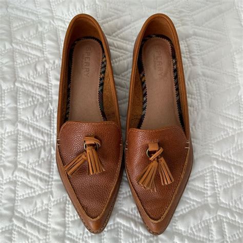 Women’s brown pointed toe leather sperry top sider.... - Depop