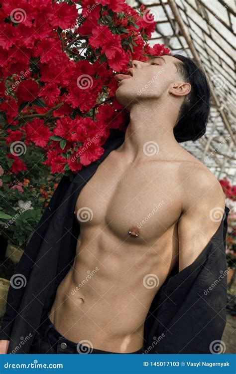 Close Up Shot of Young Shirtless Handsome Man with Nipple Piercing Stock Image - Image of ...