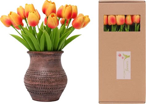 Amazon.com: ucky Orange Artificial Flowers 20 Tulips Realistic Touch ...