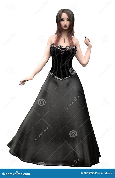 3D Asian Gothic Girl in Black Dress Stock Illustration - Illustration of hair, gothic: 285583345