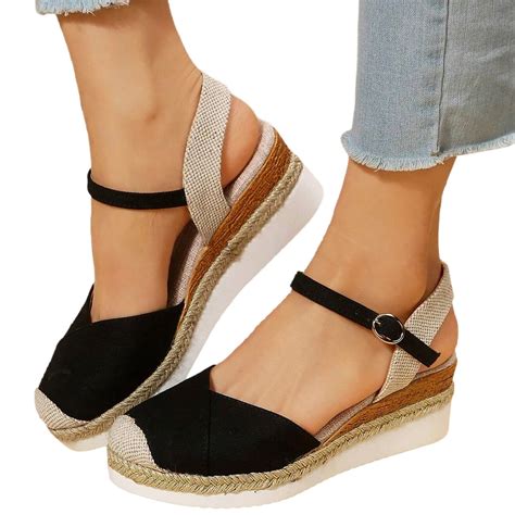 Dakaela Womens Espadrilles Wedge Sandals Closed Toe Walking Shoes Ankle ...