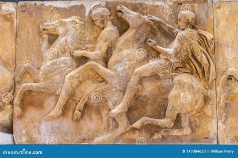 Men Horses Panel Parthenon Acropolis Museum Athens Greece Editorial ...