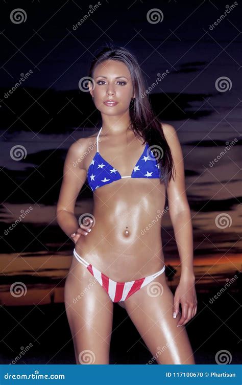 Bikini Beach Babe As Sun Sets Stock Photo - Image of female, american ...