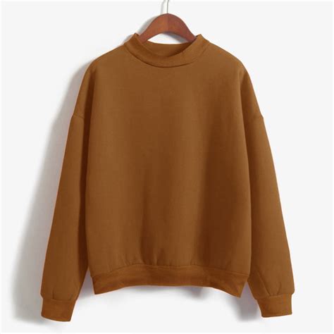 Brown Sweatshirt for Women, Woman Solid Color Sweatshirts Oneck Custom ...
