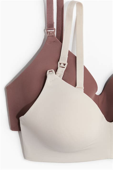 MAMA 2-pack padded non-wired nursing bras - Dusty rose/Light beige ...