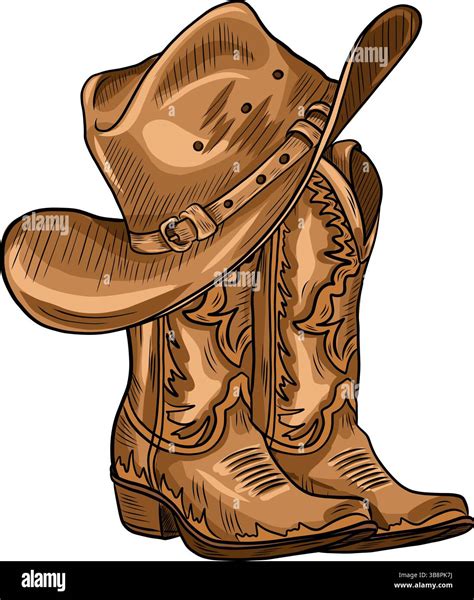 Vector cowboy boots with a hat. Hand painted rodeo theme design ...