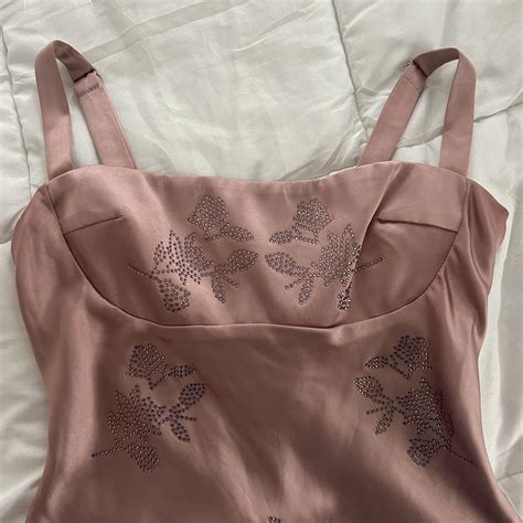 Oh Polly Pink silky mini dress with rose details A... - Depop
