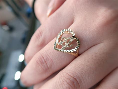 10K Gold Heart Initial Ring A-Z Alphabet Ring Real Gold | Etsy
