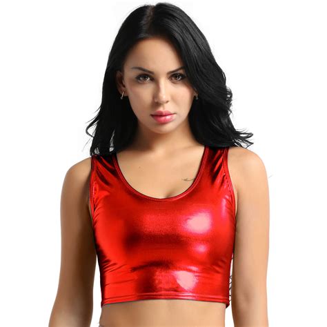 Sexy Womens PU Leather Metallic Wet Look Sleeveless Tank Tops Clubwear ...