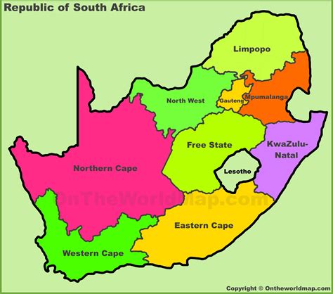Administrative divisions map of South Africa - Provinces of South ...