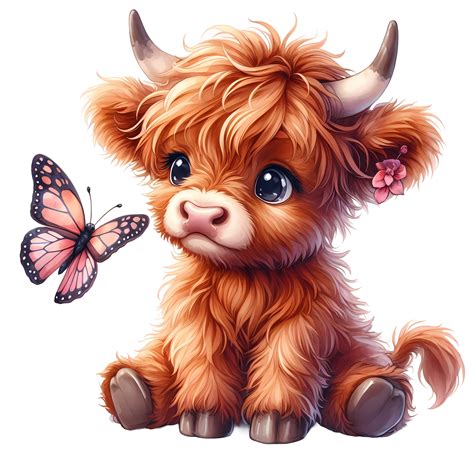 Highland Cow Butterfly Clipart, Cute Cartoon PNG (digital Download) - Etsy UK
