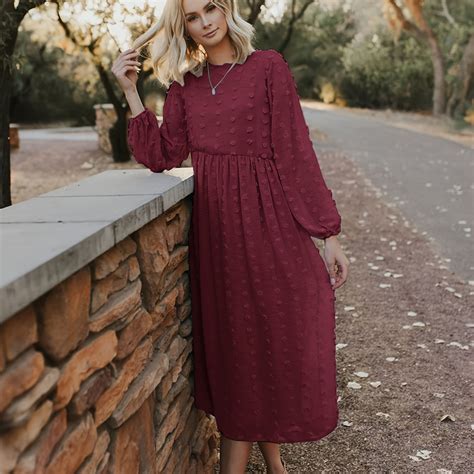 Women's Dresses Casual Crew Neck Swiss Dot Keyhole Back A Line Dresses ...