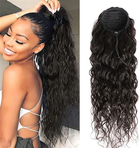 Amazon.com : Drawstring Ponytail Water Wave Human Hair Clip in Hair ...