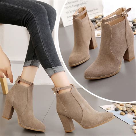 Herrnalise Women's High Heel Ankle Boots with Buckle, Pointed Toe, Back ...
