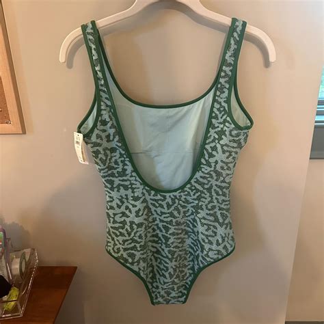 Aerie coral print glittery green one piece swimsuit!... - Depop