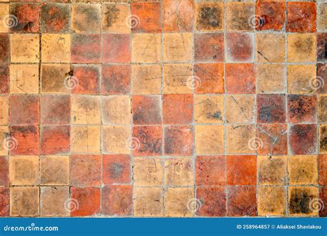 Orange Brown Purple Old Shabby Worn Out Floor Tiles with Damages Cracks ...