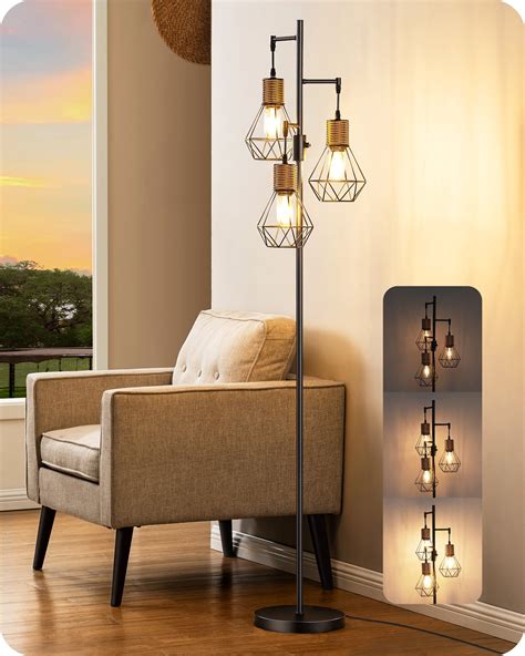 EDISHINE Industrial Rattan Floor Lamps for Living Room Clearance ...