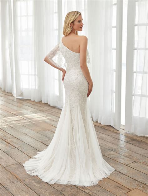 Adrianna Papell 40403 Flounce Top One Shoulder Wedding Dress - MadameBridal.com