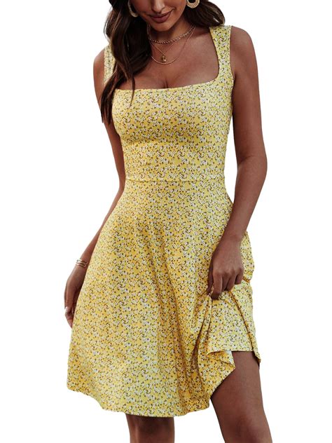 FENSACE Yellow Sundress Casual Womens Summer Dresses Beach Midi Dress ...