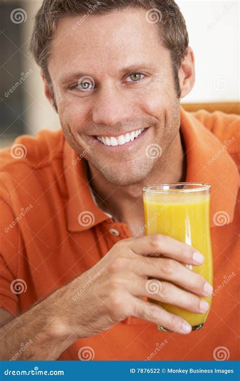 Middle Aged Man Drinking Fresh Orange Juice Stock Photo - Image of ...