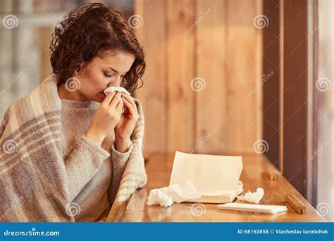 Pleasant woman feeling ill stock photo. Image of alone - 68163858