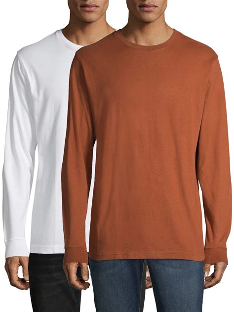 George Men's and Big Men's Long Sleeve Cotton Crew T-Shirt - 2 Pack, up ...